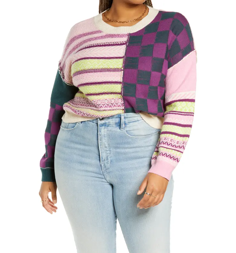 BP. Womens Mix Pattern Sweater_PURPLE PATCH FAIR ISLE