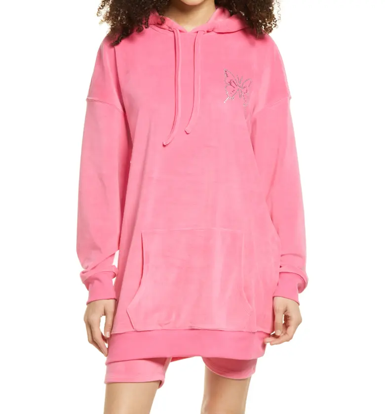 BP. Be Proud by BP. Gender Inclusive Pride Velour Hoodie_PINK CALIENTE RHINE BUTTERFLY