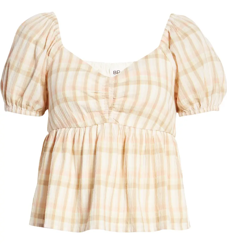  BP. Babydoll Top_PINK- BEIGE PARK PLAID