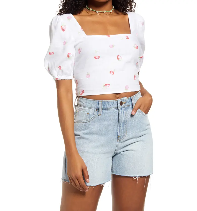 BP. Puff Sleeve Crop Top_WHITE BRILLIANT TOSSED BERRIES