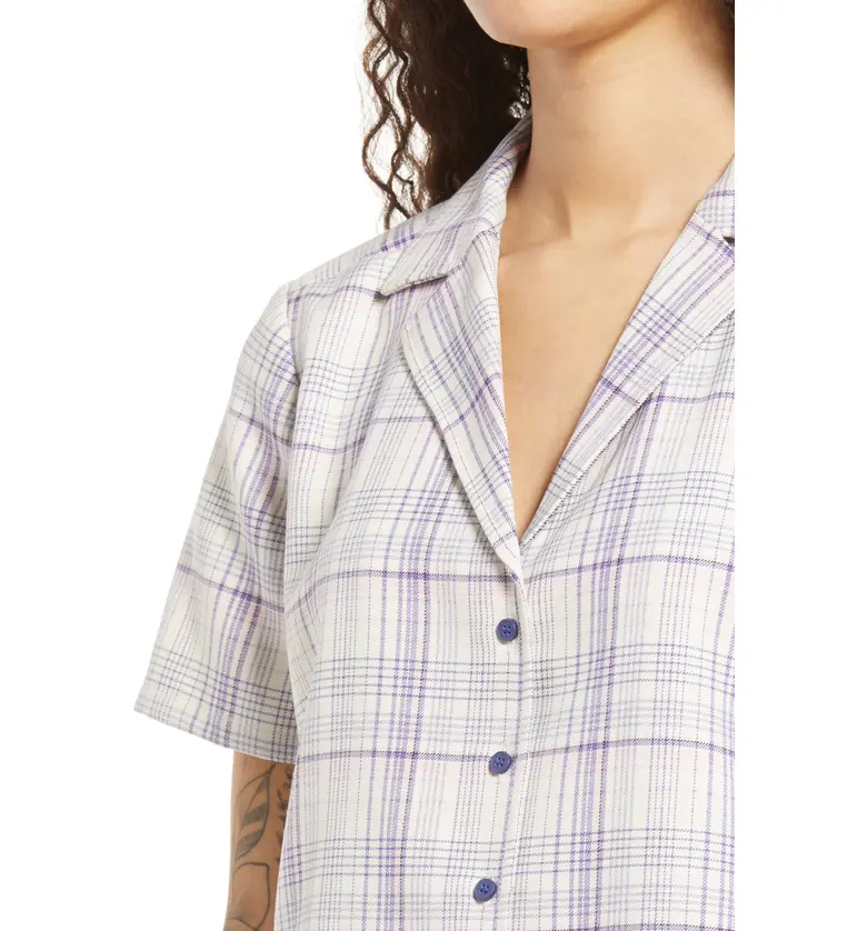  BP. Plaid Crop Camp Shirt_IVORY- PURPLE VERONIKA PLAID