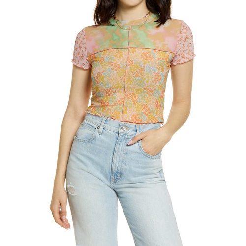  BP. Patchwork Mesh Top_PINK MULTI PATCHWORK