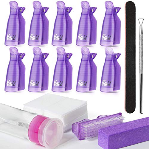  Gel Nail Polish Remover Tool - 200pcs Lint Free Nail Wipes 10pcs Nail Polish Remover Clips Pump Dispenser Cuticle Pusher Nail Brushes Nail File Nail Buffer BTArtbox Gel Polish Remo