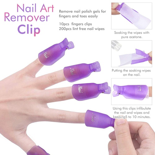  Gel Nail Polish Remover Tool - 200pcs Lint Free Nail Wipes 10pcs Nail Polish Remover Clips Pump Dispenser Cuticle Pusher Nail Brushes Nail File Nail Buffer BTArtbox Gel Polish Remo