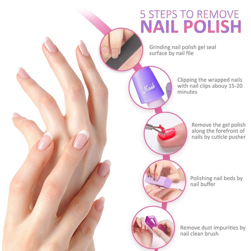  Gel Nail Polish Remover Tool - 200pcs Lint Free Nail Wipes 10pcs Nail Polish Remover Clips Pump Dispenser Cuticle Pusher Nail Brushes Nail File Nail Buffer BTArtbox Gel Polish Remo