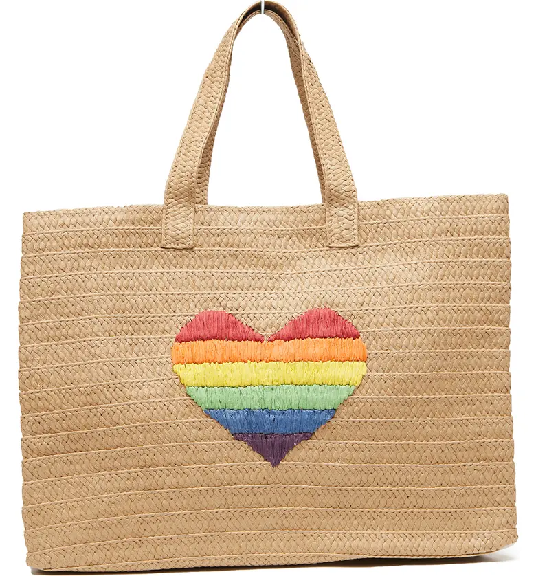 btb Los Angeles Woven Rainbow Heart Tote_SAND MULTI COLOR