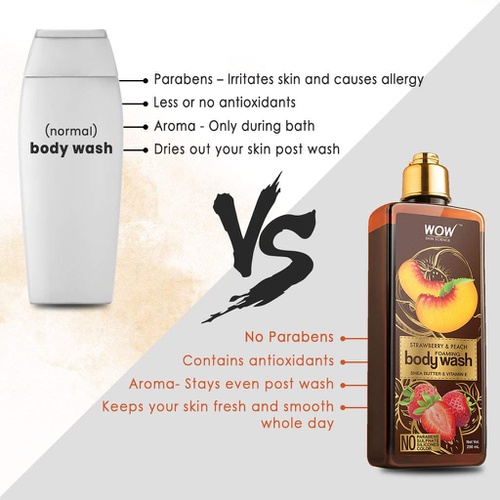  BUYWOW WOW Strawberry & Peach Foaming Body Wash - For Cleaner & Smoother Skin - Shea Butter & Vitamin E - For Men & Women - Everyday Use For Sensitive Skin - All Skin Types - Dry Skin Rel