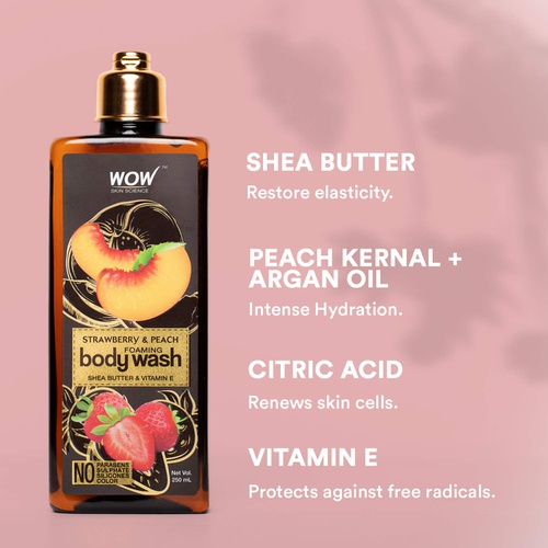  BUYWOW WOW Strawberry & Peach Foaming Body Wash - For Cleaner & Smoother Skin - Shea Butter & Vitamin E - For Men & Women - Everyday Use For Sensitive Skin - All Skin Types - Dry Skin Rel