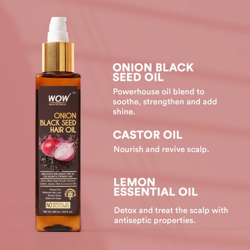  BUYWOW WOW Onion Black Seed Hair Oil for Natural Hair Care and Growth, Essential Vitamins In Almond, Castor, Jojoba, Olive & Coconut Oils For Dry Scalp and Hair, Slow Down Hair Loss, Thic