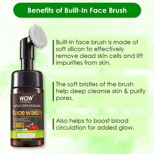  BUYWOW WOW Apple Cider Vinegar Exfoliating Face Wash W/Brush - Soft, Silicones Bristles - Foaming Cleanser For All Skin Type - Hydrate For Smooth Skin, Helps Remove Blackheads & Reduce Ac