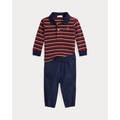 Striped Polo Shirt & Poplin Pant Set