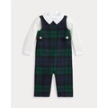 Interlock Bodysuit & Plaid Overall Set