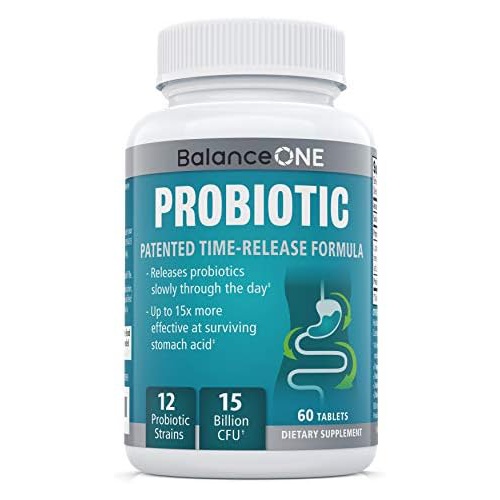  Balance ONE Probiotic, Daily Probiotics for Women & Men, Shelf Stable, 15 Billion CFUs with Prebiotics, 12 Strains, Lactobacillus Plantarum Acidophilus & Paracasei, 60 Time-Release