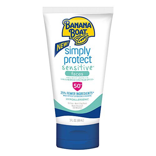  Banana Boat Simply Protect Faces Sunscreen Lotion for Sensitive Skin, SPF 50+, 3 Fl Oz, Pack of 3