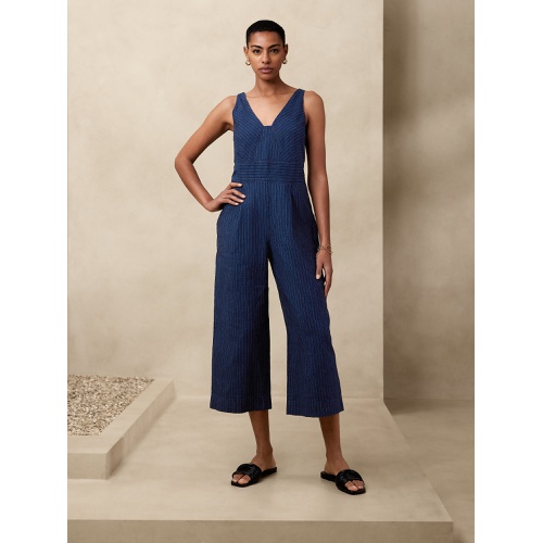 바나나리퍼블릭 Cropped Linen-Cotton Jumpsuit