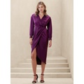 Satin Collar-Wrap Midi Dress