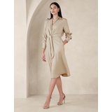 Satin Tie-Front Midi Shirtdress