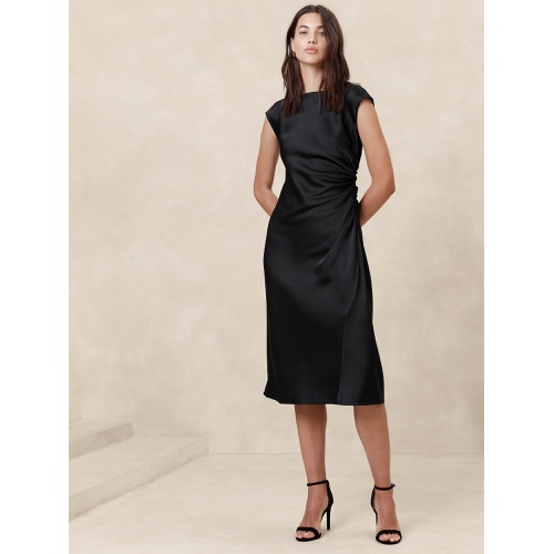 바나나리퍼블릭 Shirred-Side Satin Midi Dress