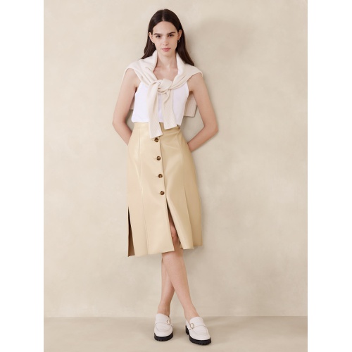 바나나리퍼블릭 Seamed Vegan Leather Midi Skirt