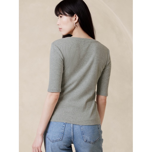 바나나리퍼블릭 Ribbed Elbow-Sleeve T-Shirt