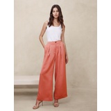 Satin Pleated Wide-Leg Pant