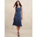 Linen-Blend Button Midi Dress