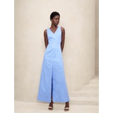 Linen-Blend Seam Bodice Maxi Dress