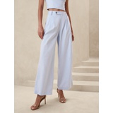 Linen-Blend Wide-Leg Pleated Trouser