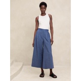 Linen-Blend Easy Wide-Leg Crop Pant