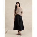 Linen-Blend Pleated Midi Skirt