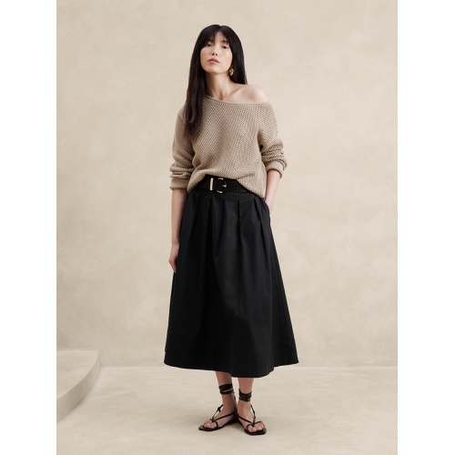 바나나리퍼블릭 Linen-Blend Pleated Midi Skirt
