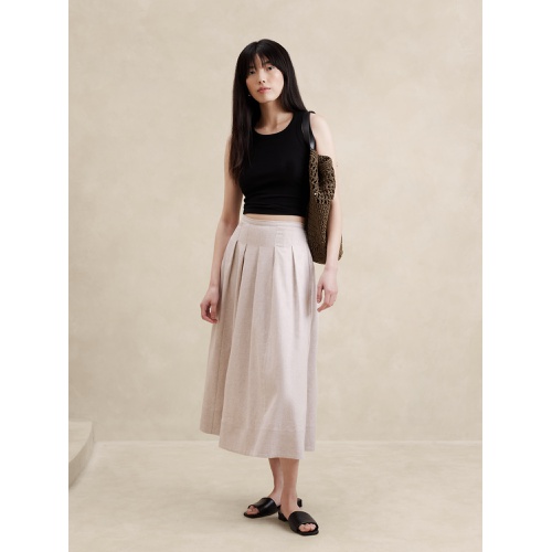 바나나리퍼블릭 Linen-Blend Pleated Midi Skirt