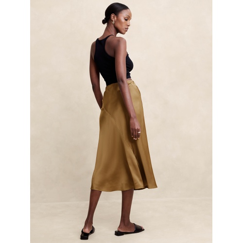 바나나리퍼블릭 Hammered Satin Midi Slip Skirt