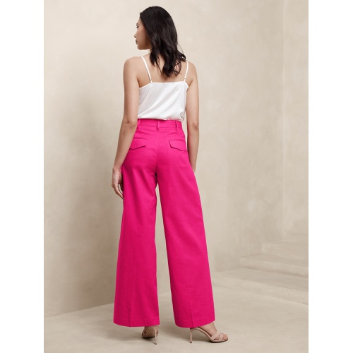 바나나리퍼블릭 Linen-Blend Wide-Leg Pleated Trouser