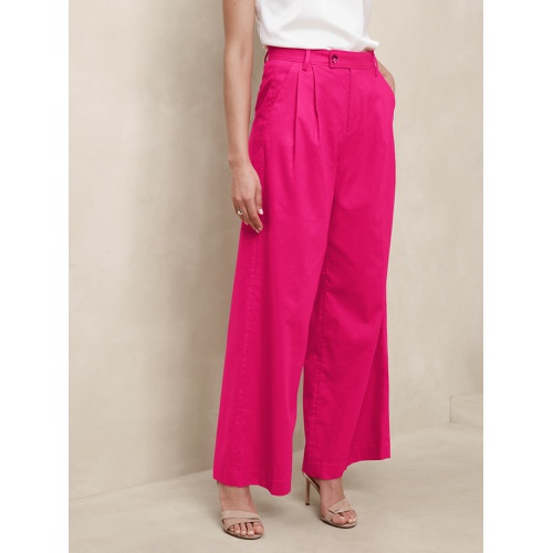 바나나리퍼블릭 Linen-Blend Wide-Leg Pleated Trouser