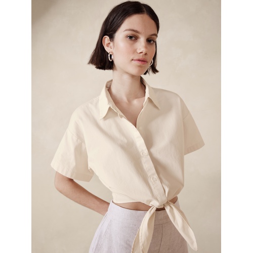 바나나리퍼블릭 Poplin Tie-Front Cropped Shirt