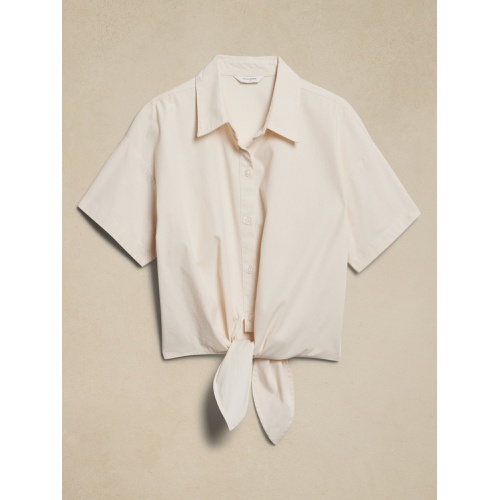 바나나리퍼블릭 Poplin Tie-Front Cropped Shirt