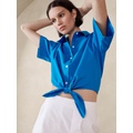 Poplin Tie-Front Cropped Shirt