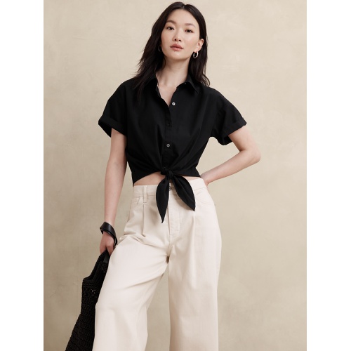 바나나리퍼블릭 Poplin Tie-Front Crop Shirt