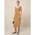 Elbow-Sleeve Ribbed Midi Dress