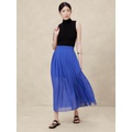 Ruched-Waist Pleated Maxi Skirt