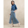 Center Split Classic Denim Maxi Skirt