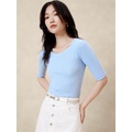 Ribbed Elbow-Sleeve T-Shirt