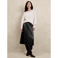 Vegan Leather Pleated Midi Skirt