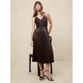 Vegan Leather Pleated Midi Dress