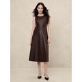 Vegan Leather Paneled Midi Dress