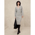 Overlap-Neck Midi Sweater Dress