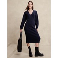 Overlap-Neck Midi Sweater Dress