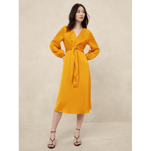 바나나리퍼블릭 Satin Tie-Front Midi Dress