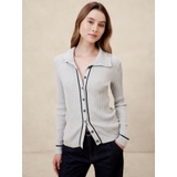 Contrast-Trim Polo Cardigan